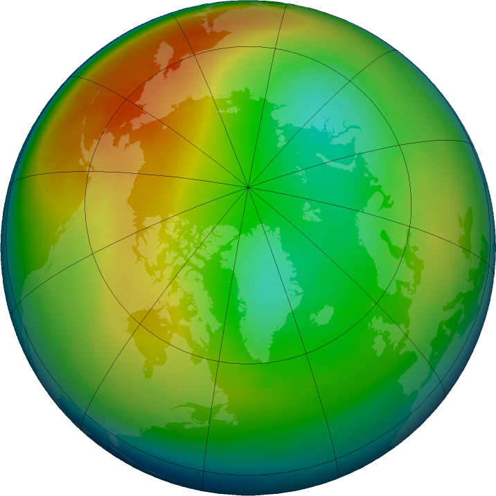 Arctic ozone map for January 2016